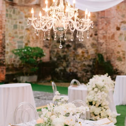 Destination wedding reception with candle lighting